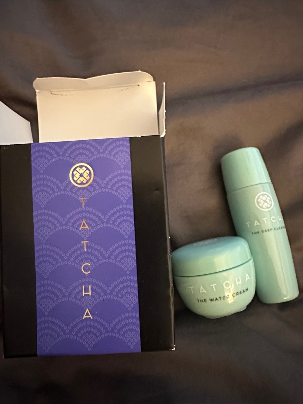 Tatcha Seafoam Green Water Cream & Deep Cleanse Duo with Purple Accent Box-